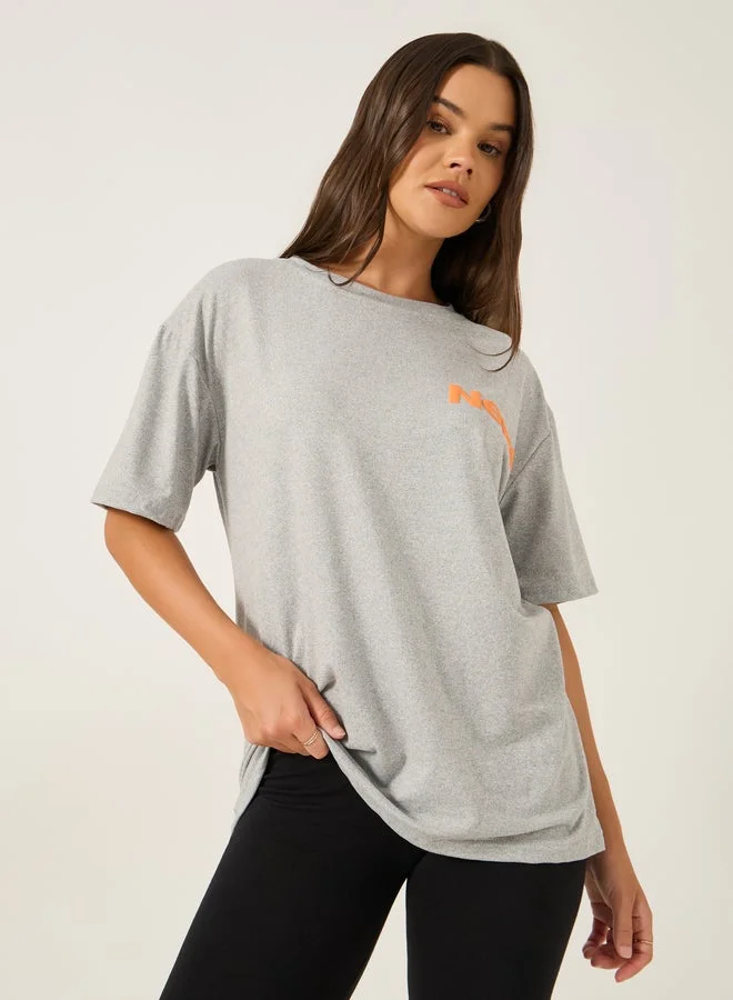 Slogan Print Oversized T-Shirt Light Gray