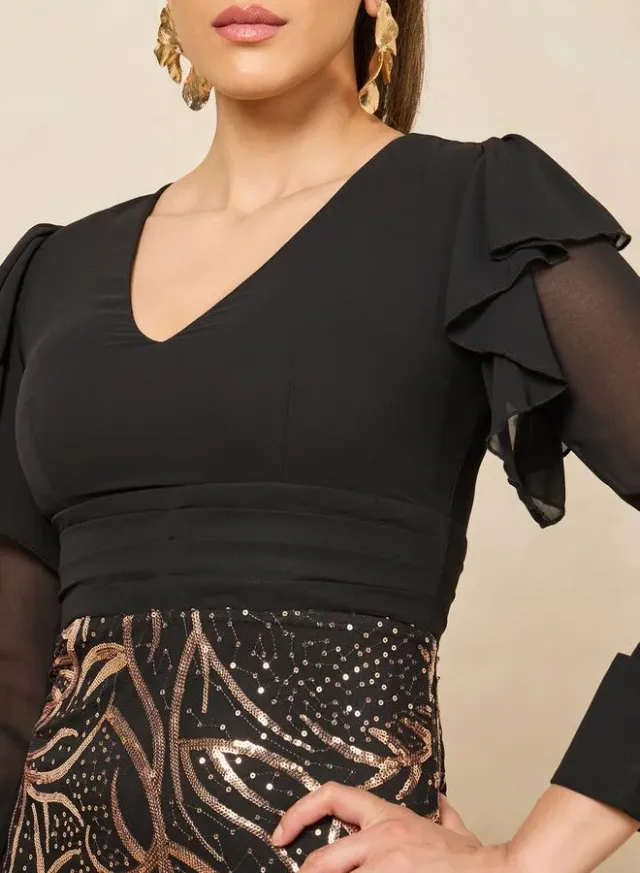 Sequin Long Sleeve Mermaid Maxi Dress – image 4