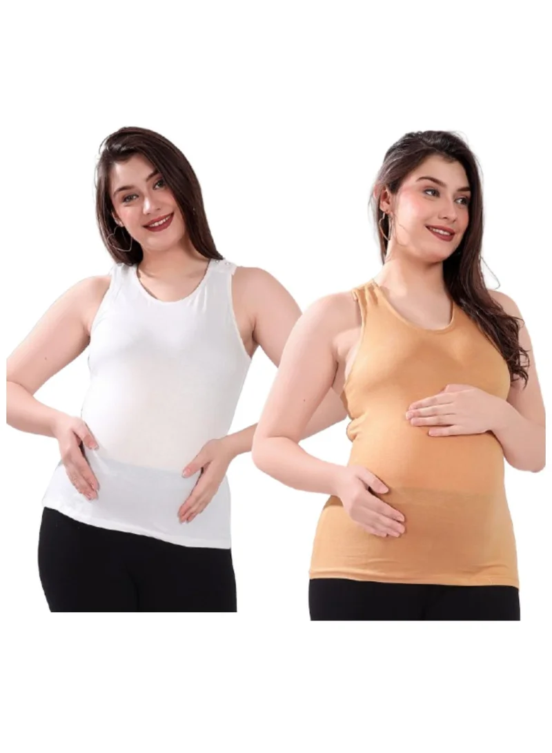 TUMMY Maternity and Nursing Tank Top Pack of 2 Beige