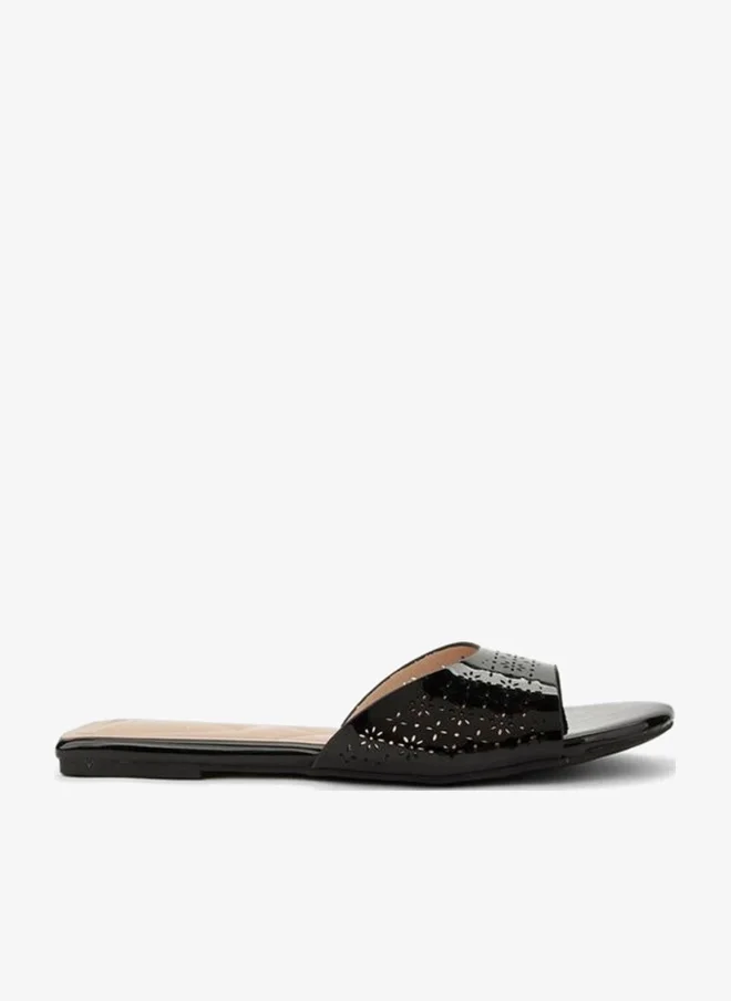 Women's Laser Cut Flat Sandals Black