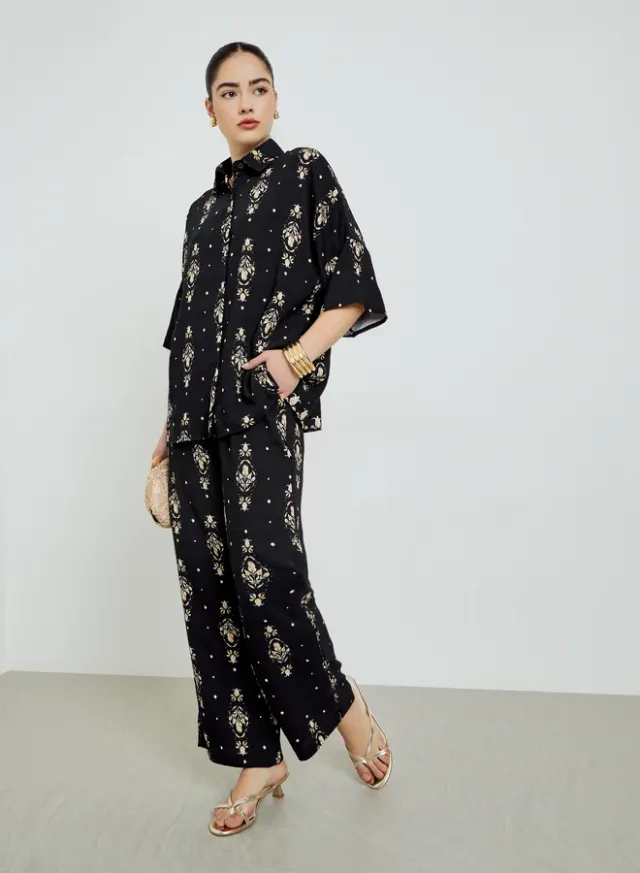 Printed Shirt & Pants Co-Ord Set - Black – image 8