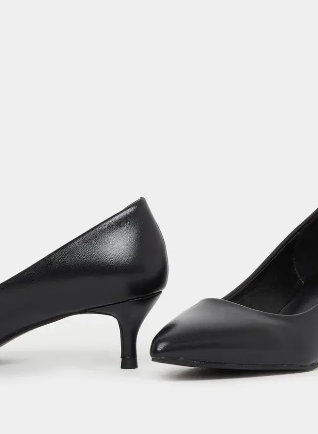 Pointed Toe Kitten Heel Court Shoes Black – image 5