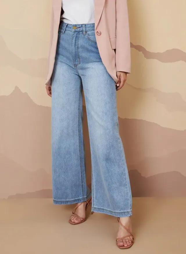 Acid Wash High Rise Flared Jeans Light Gray