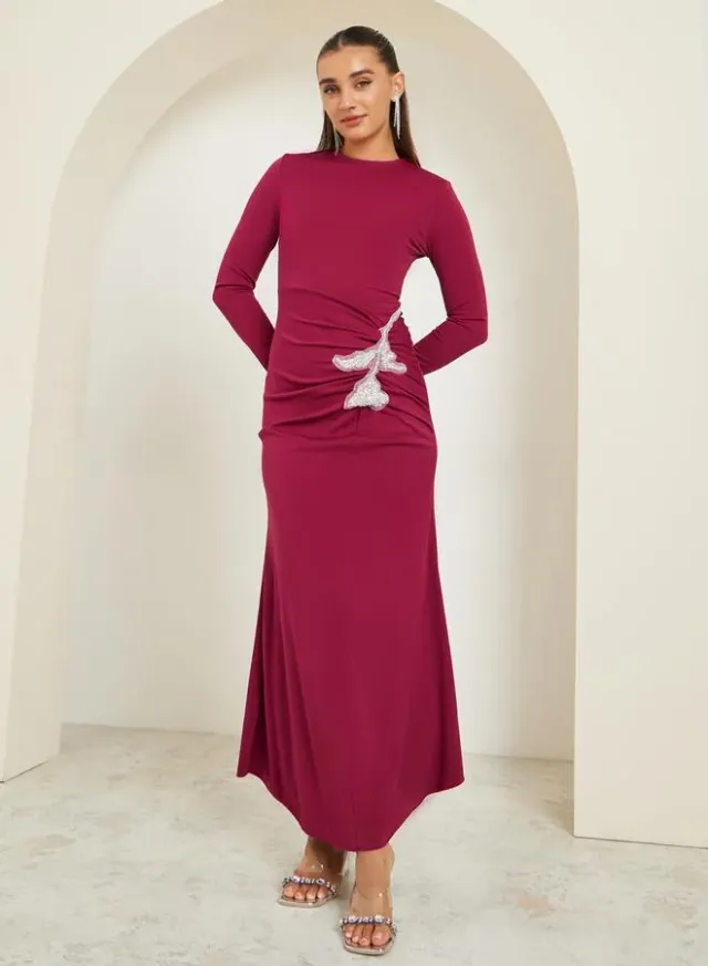 Sequin Patch Maxi Dress Burgundy – image 3