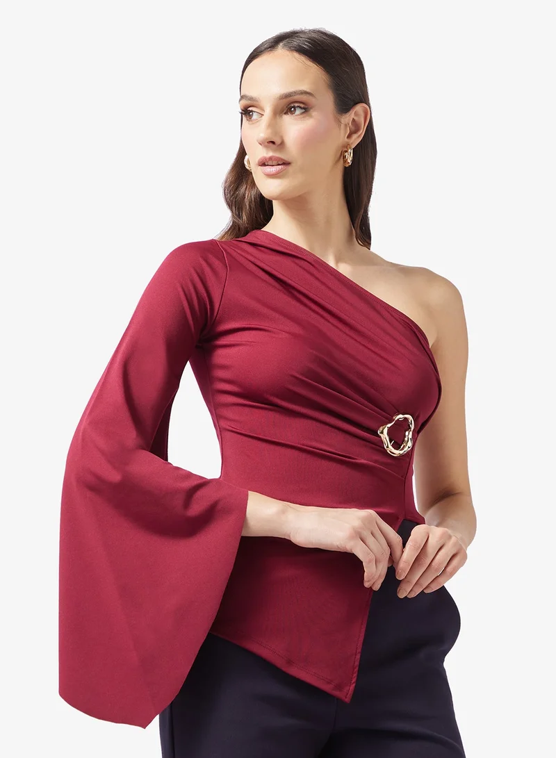 One Shoulder Fitted Top Red