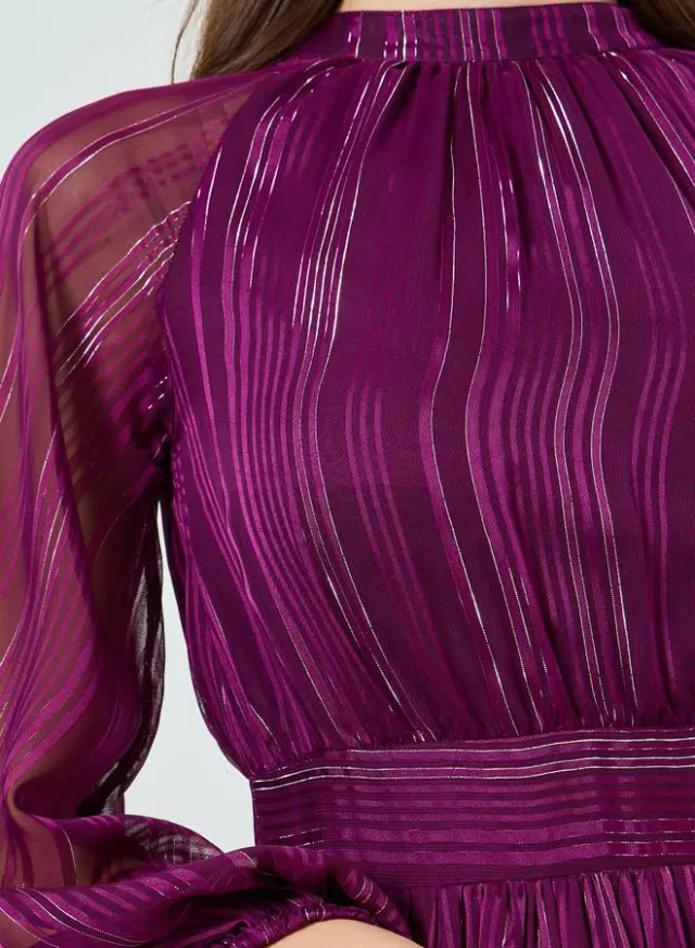 Textured Long Sleeve A-Line Maxi Dress Purple – image 5