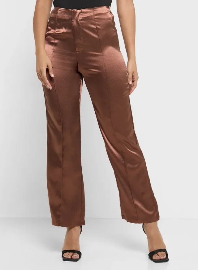 Women's Brown Satin Blazer and Pants Set - 2-Piece – image 4