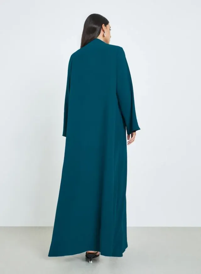 Teal Open Front Solid Abaya for Women - Long Sleeve, Straight Fit – image 4