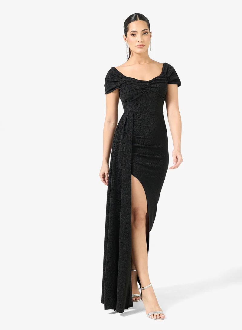 Off Shoulder Trail Dress Black