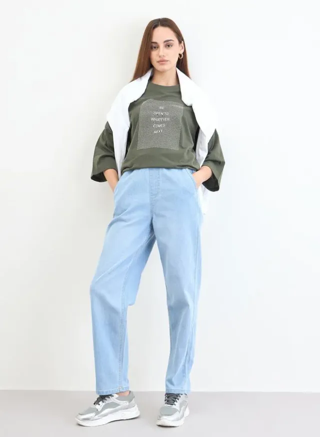 Slogan Oversized 3/4 Sleeve T-Shirt Charcoal – image 2