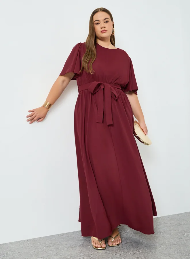 Plus Size Waist-Tie Maxi Dress Burgundy