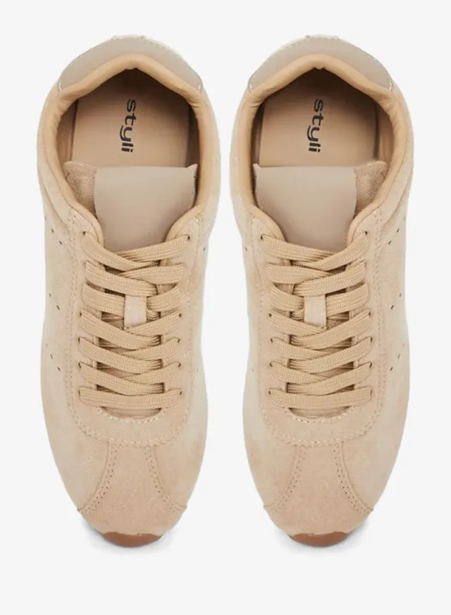 Tan Suede-Look Lace-Up Sneakers – image 5