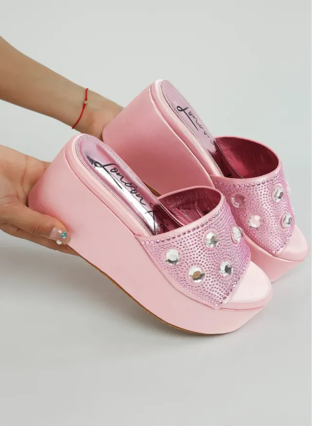 Rhinestone Platform Sandals Black – image 8