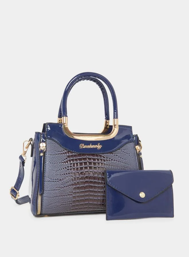 Styli Croc Skin Dual Handle Handbag Deep Indigo