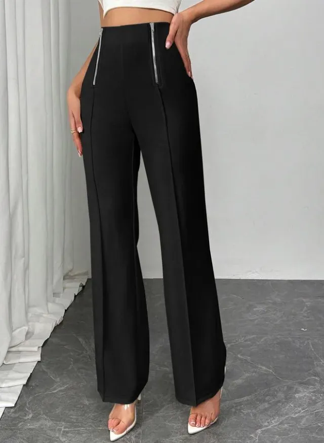 Women's Black High-Rise Flared Trousers - Polyester Blend – image 4