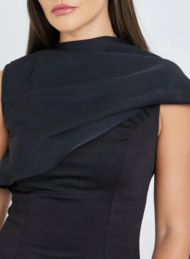 Solid Draped Detail Sleeveless Top - High Neck, Regular Fit – image 4