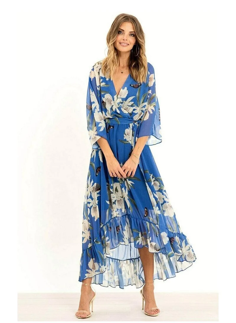 Floral Print Dress Cobalt Blue