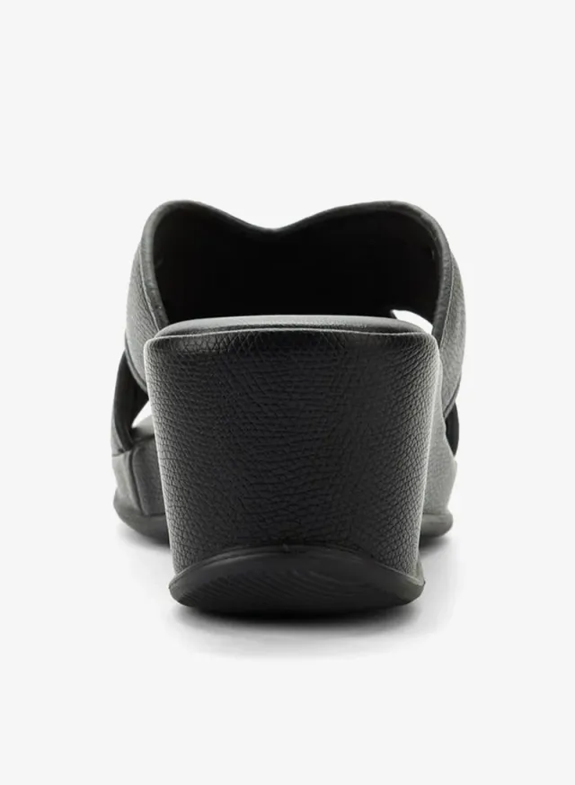 Women's PU Slip-On Sandal with Wedge Heel - Black – image 5