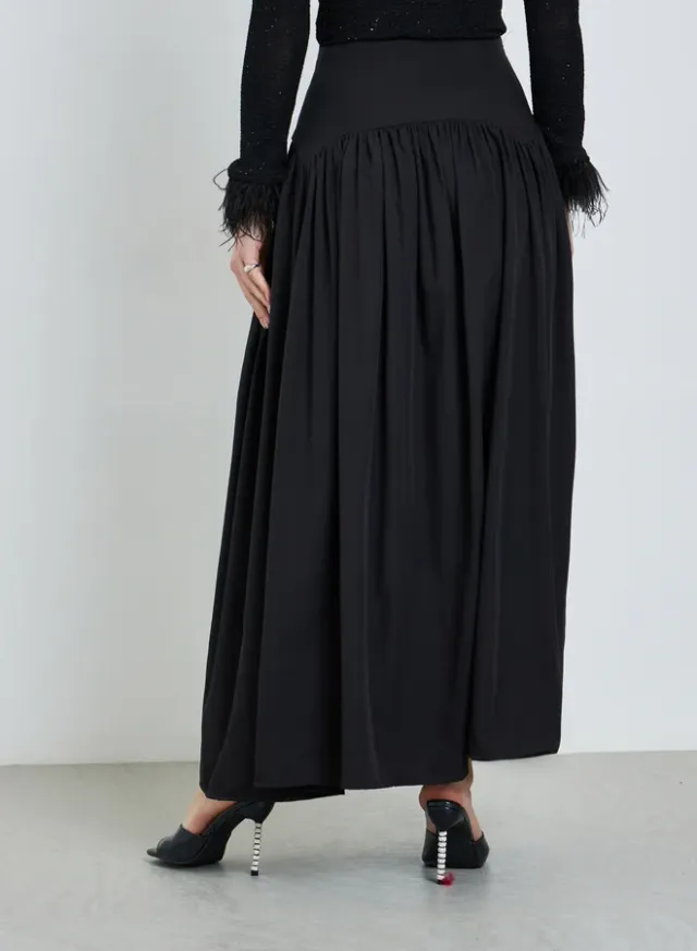 Wide Waistband Pleated Maxi Skirt Black – image 4