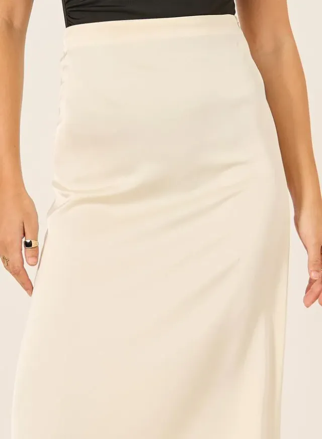 Satin Flared Maxi Skirt Off White – image 3