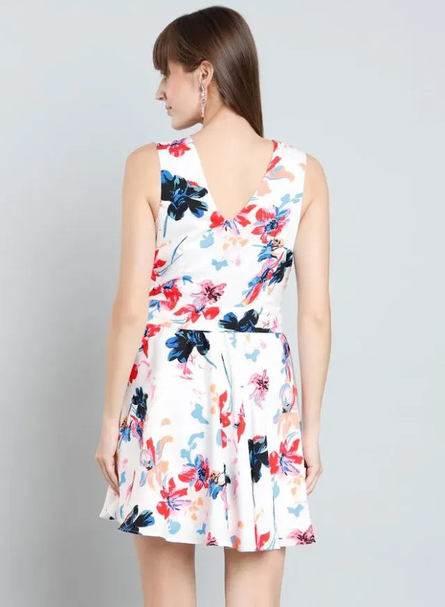 Mish Floral Fit and Flare Mini Dress White – image 5