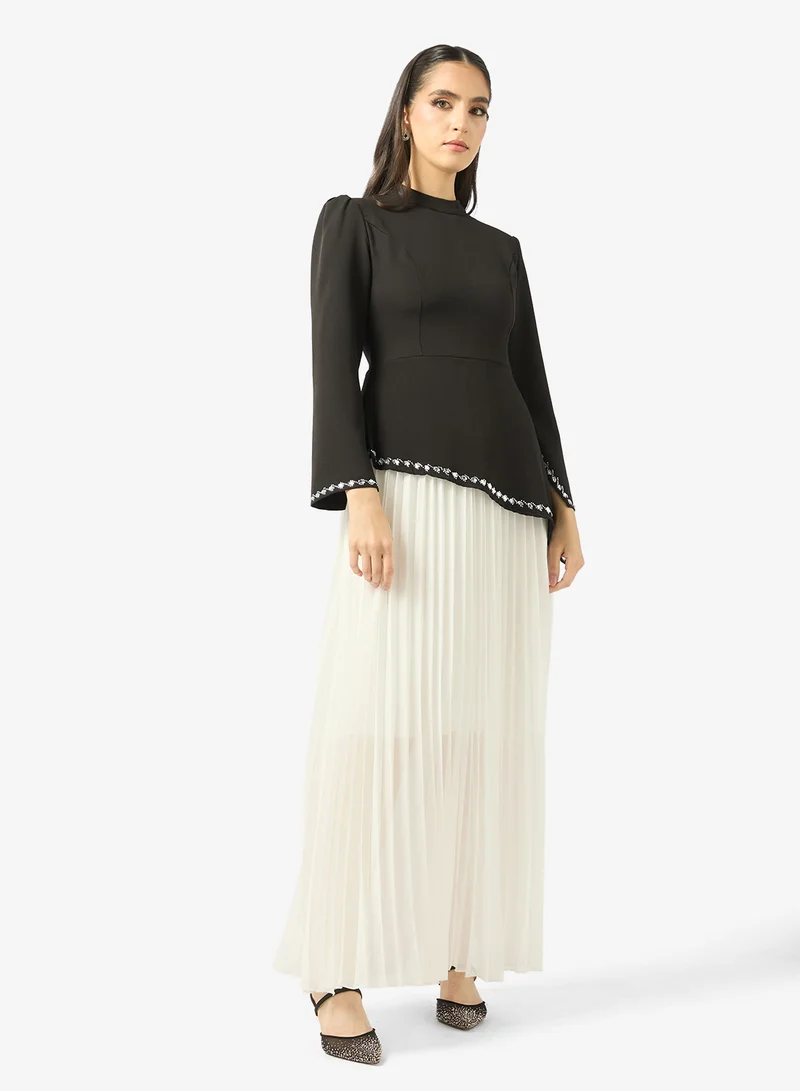Asymmetric Pleated Drop Waist Dress
