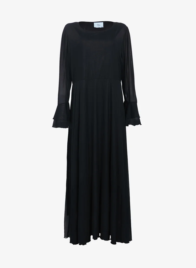 Sheer Sleeve A-Line Dress Black