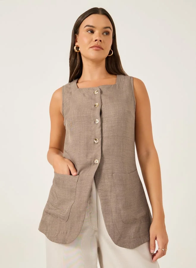 Linen Look Longline Waistcoat Rosewood