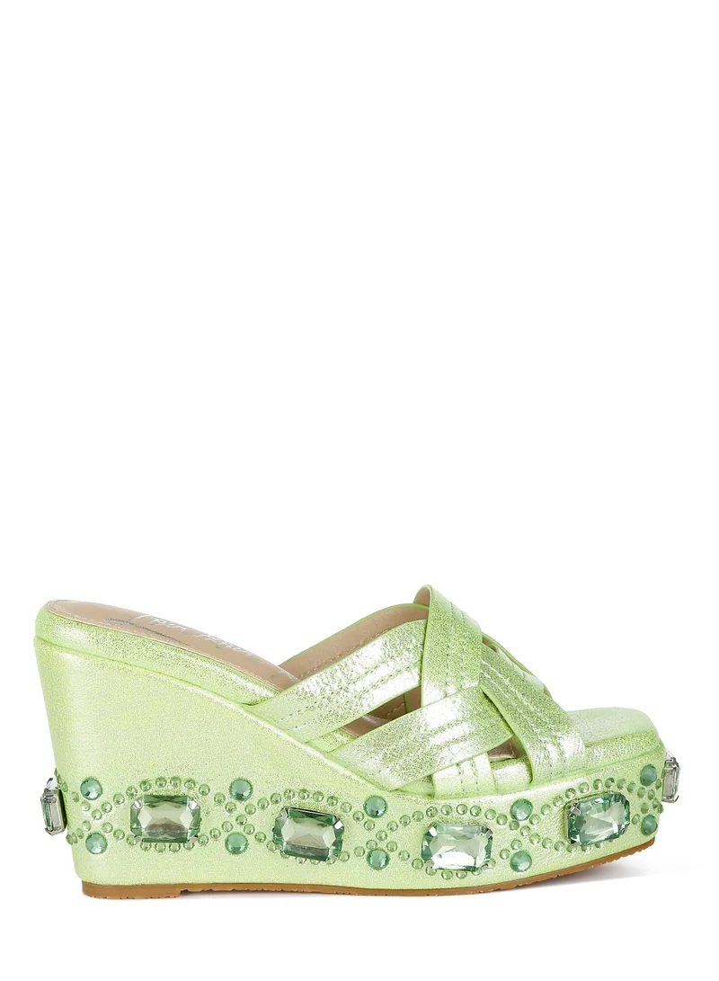 Chunky Rhinestone Cut-Out Sandals Pewter