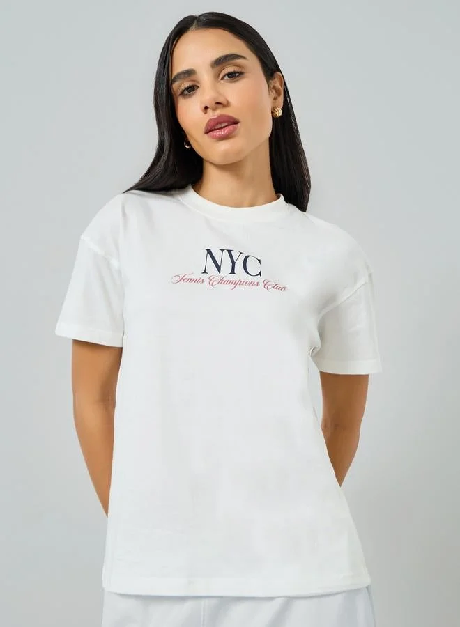 NYC Print Cotton T-Shirt Cream