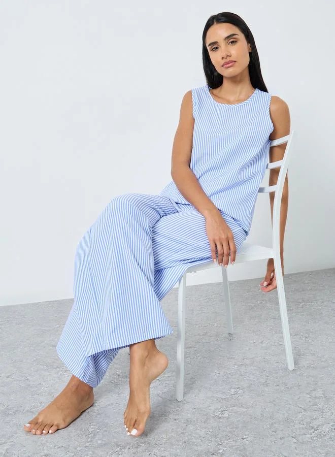 Styli Striped Tank and Wide Leg Pyjama Set Blue