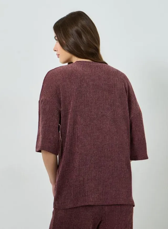 Oversized Textured Knit Top Burgundy – image 6