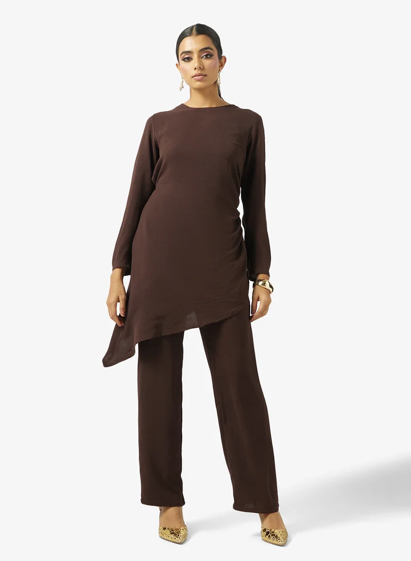 Asymmetric Tunic & Pant Set Brown