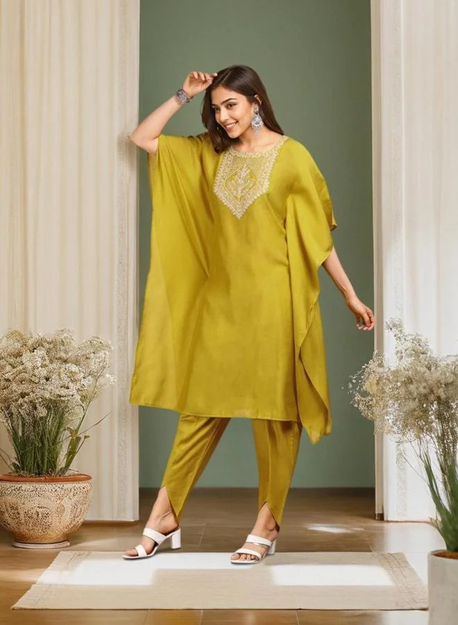 Ishin Embroidered Kurta & Trousers Set Brown