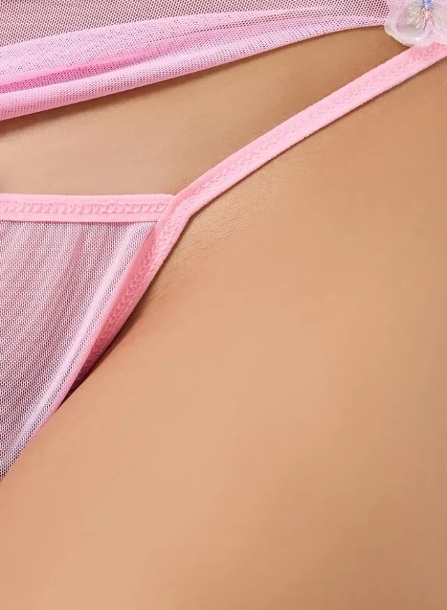 Pink Mesh Halter Neck Cami Dress with Matching Brief Set – image 4