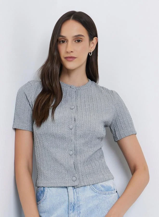 Styli Women Textured Buttoned Knit Top Grey