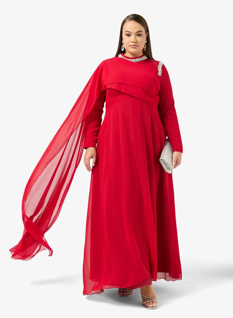 Plus Size Drape Shoulder A-Line Dress