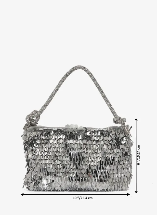 Sequin Handle Mini Bag Silver – image 5