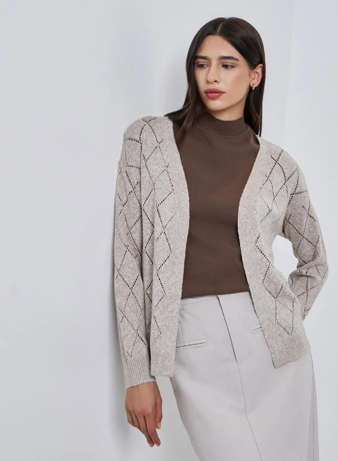 Styli Textured Diamond Knit Cardigan Beige