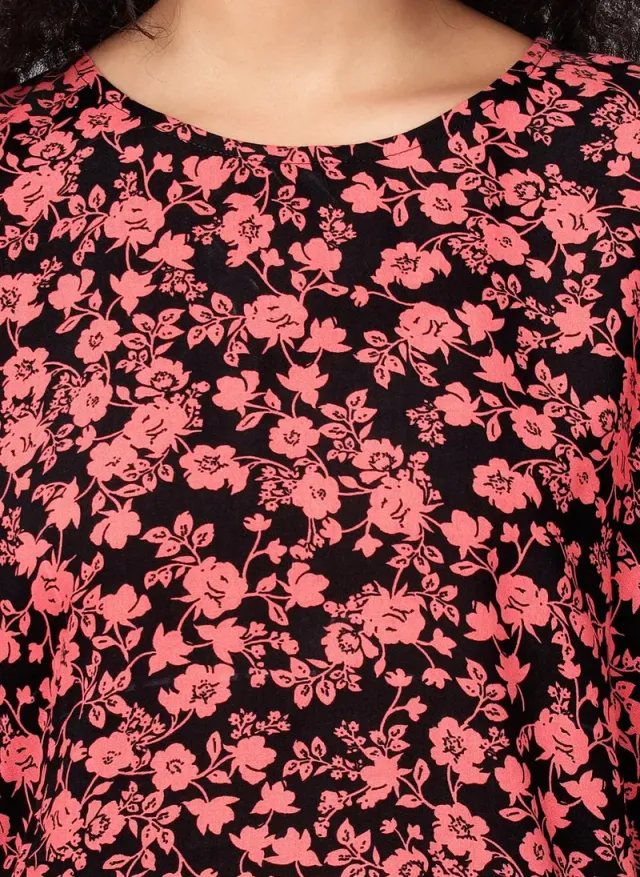 Clovia Floral Print Rayon Top & Shorts Set Black – image 3