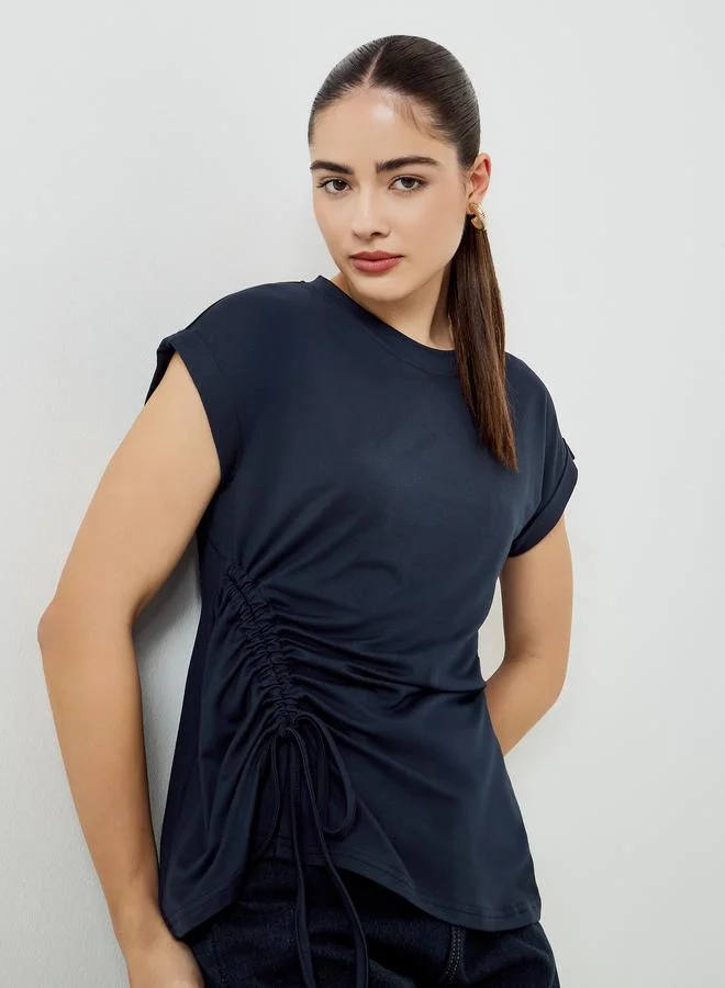 Ruched Drawstring T-Shirt Midnight Blue