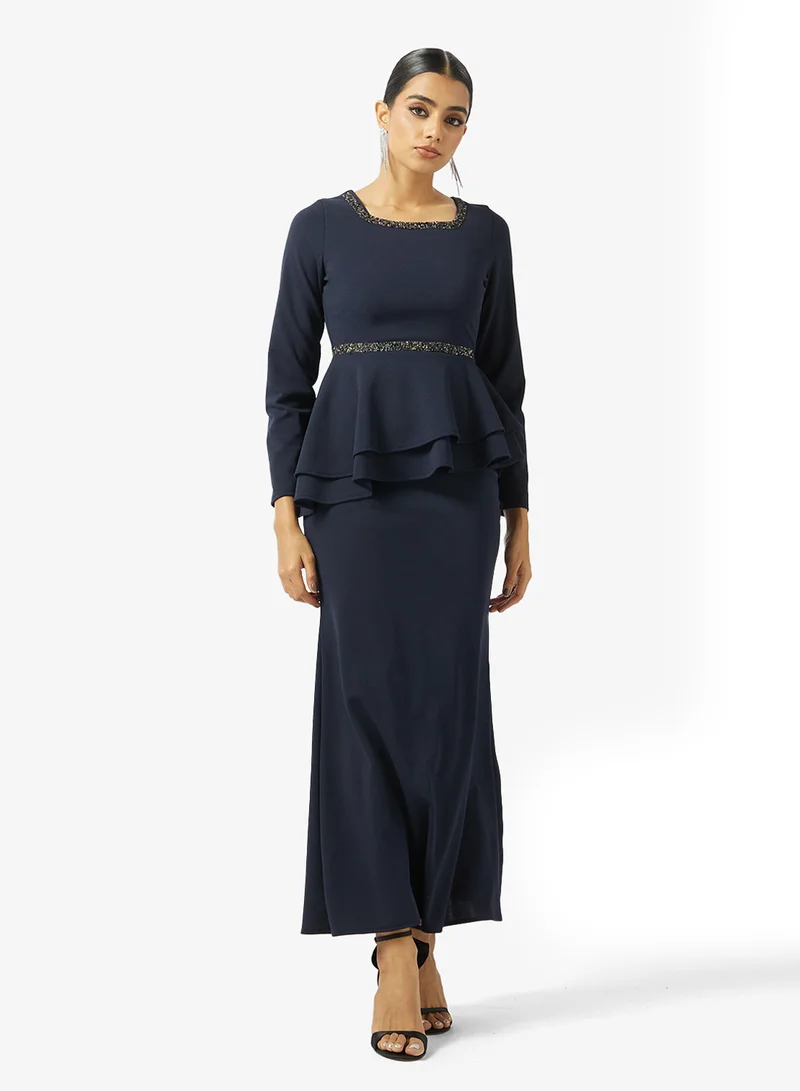 High-Neck Peplum Dress