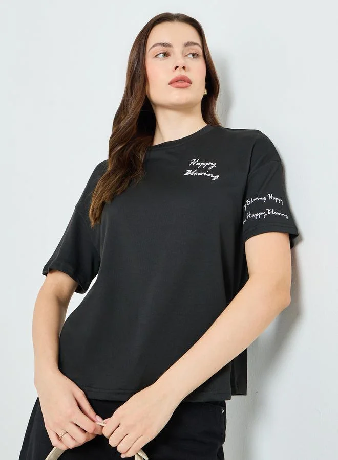 Slogan Print Regular Fit T-Shirt Black