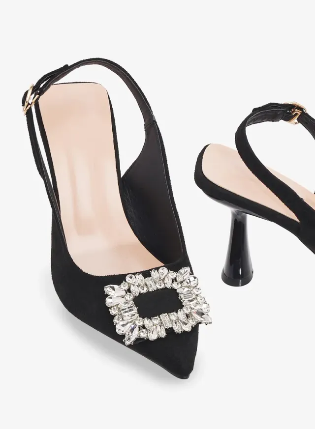 Black High Heel Stiletto Pointed Toe Slingback Pumps – image 4