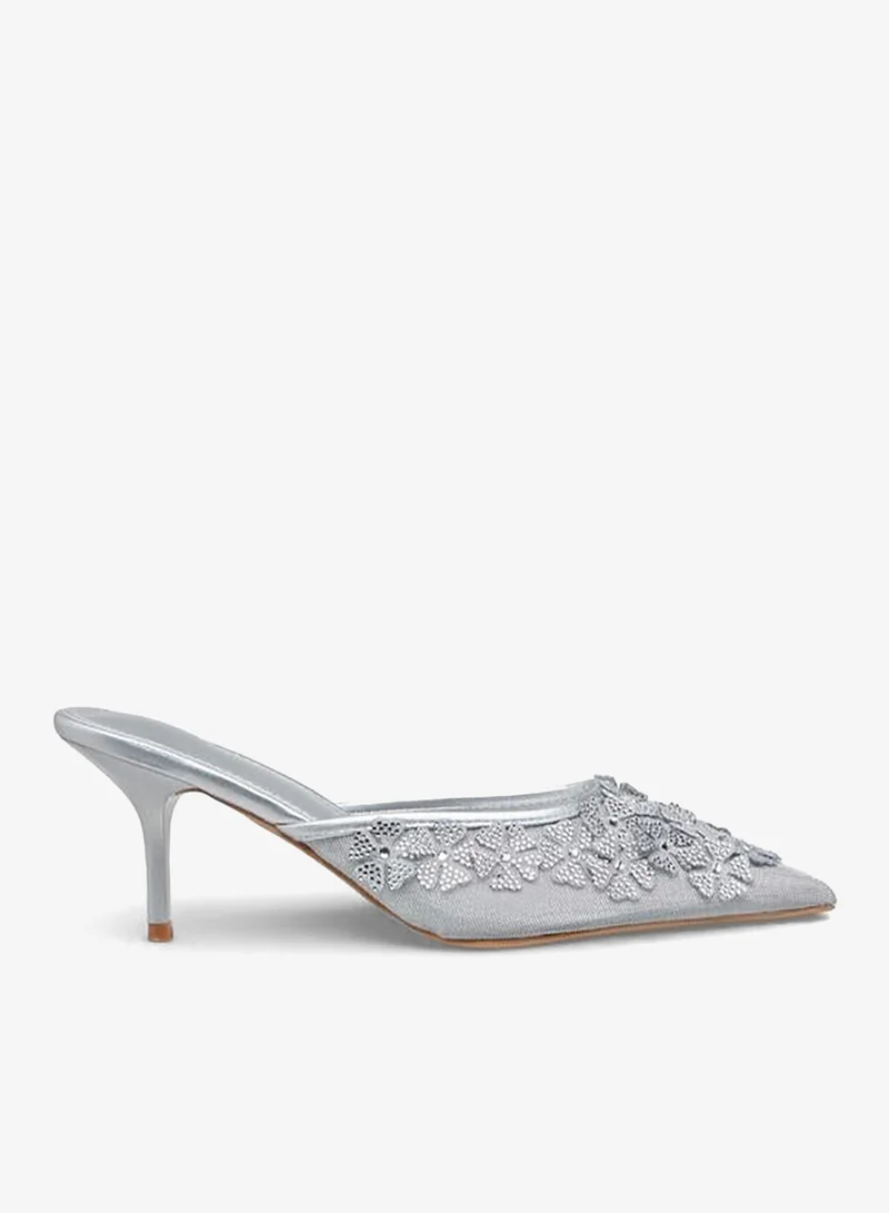 Women's Stiletto Heel Mules Silver