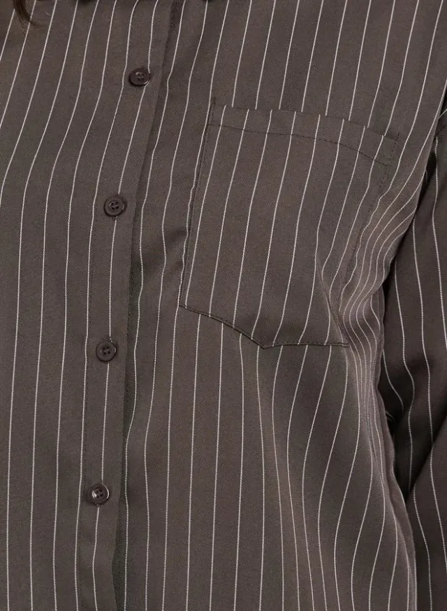 Pinstripe Shirt and Pants Set Brown – image 3