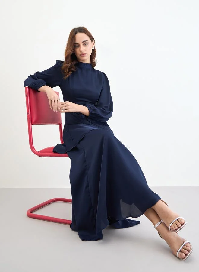 Long Sleeve A-Line Maxi Dress Deep Navy Blue