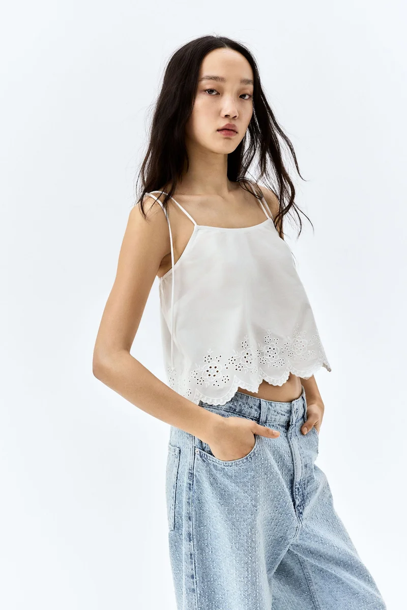 Embroidered Tie-Strap Top