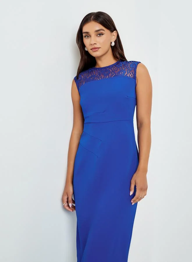 Sleeveless Lace Mermaid Maxi Dress Bright Blue