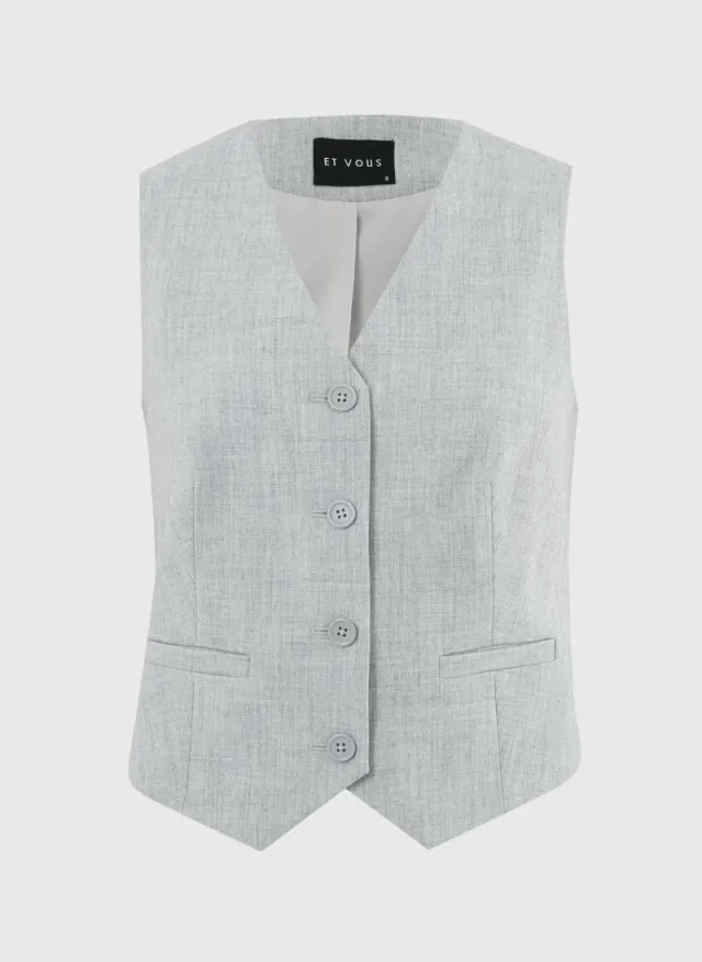 Women's Grey Marled 3-Button Vest with Satin Lining – image 4